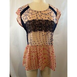 Maeve Anthropologie Peplum Abstract Top Lace Floral Sheer Hi Low Size XSP